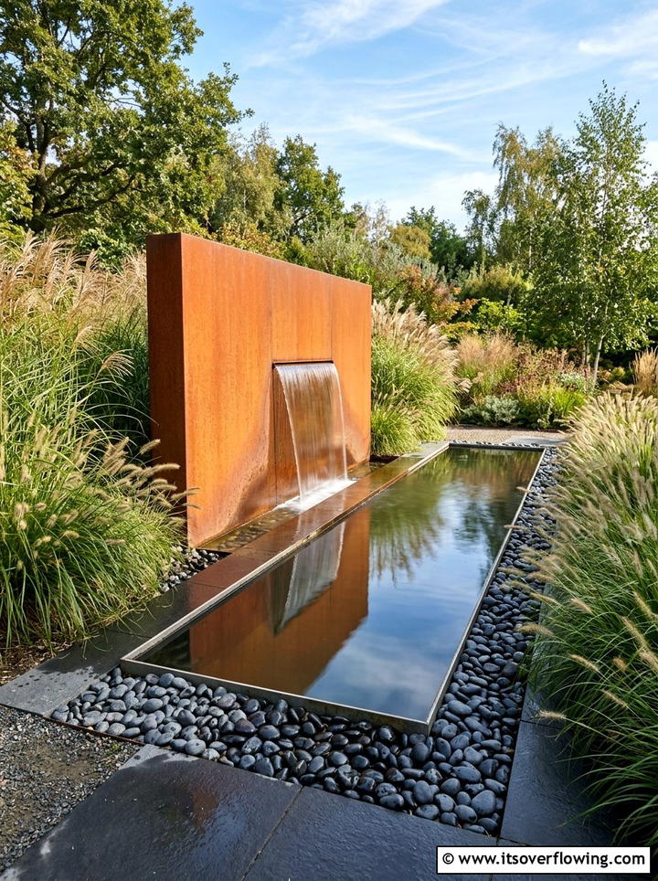 Minimalist Water Feature - 25 backyard ideas with modern landscape