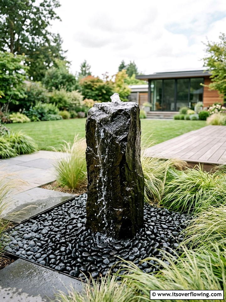 Minimalist Water Feature - 25 backyard ideas for flat yards