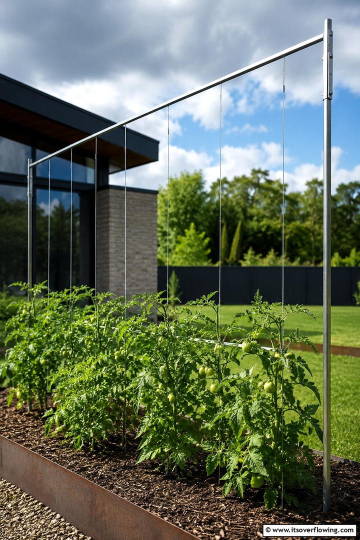 Minimalist Wire Trellis - 30 Tomato Trellis Ideas for Healthy & Space-Saving Gardens