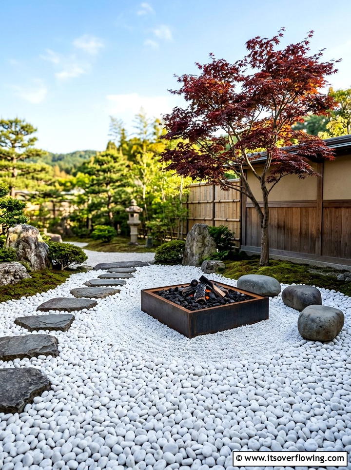Minimalist Zen Fire Pit Garden - 25 creative garden ideas with fire pit circles