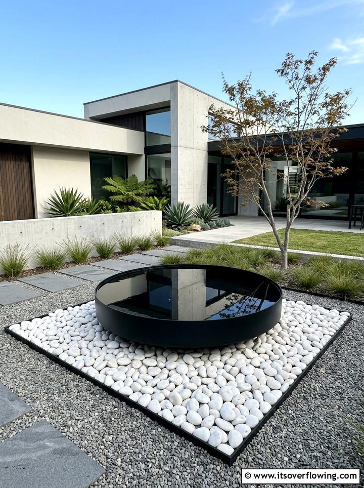Minimalist black water bowl - 25 garden decor ideas with water bowls
