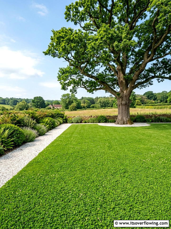 Minimalist clover yard - 25 backyard ideas with clover lawn