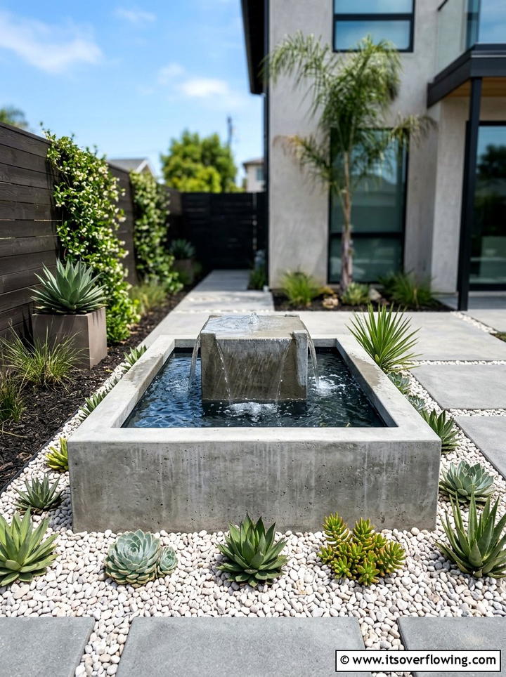 Minimalist concrete fountain - 25 garden ideas with fountain