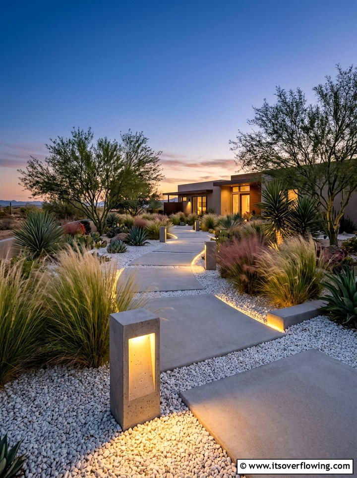 Minimalist concrete path lighting - 25 garden decor ideas with pathway lighting