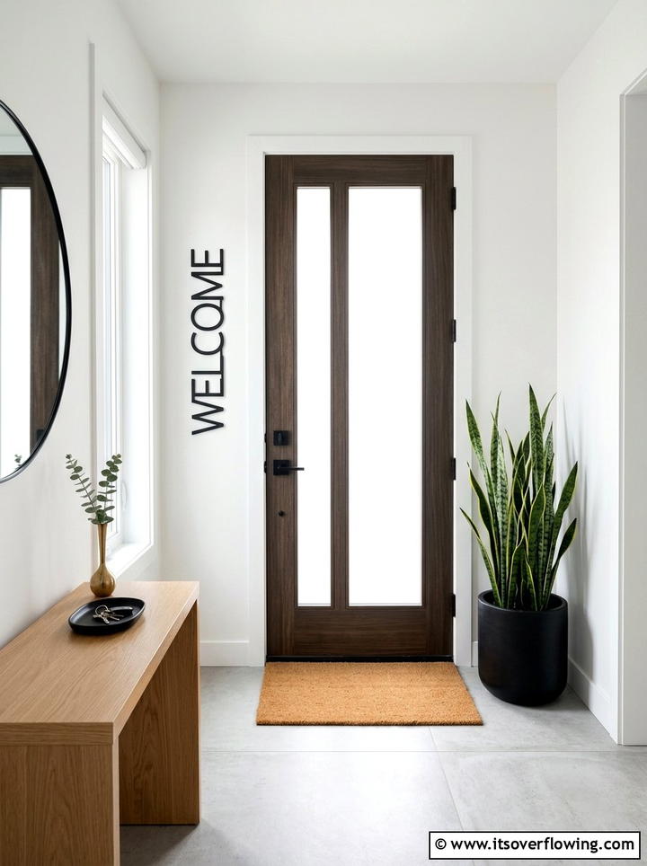 Minimalist entryway decor - 25 front porch decor ideas with personalized welcome sign