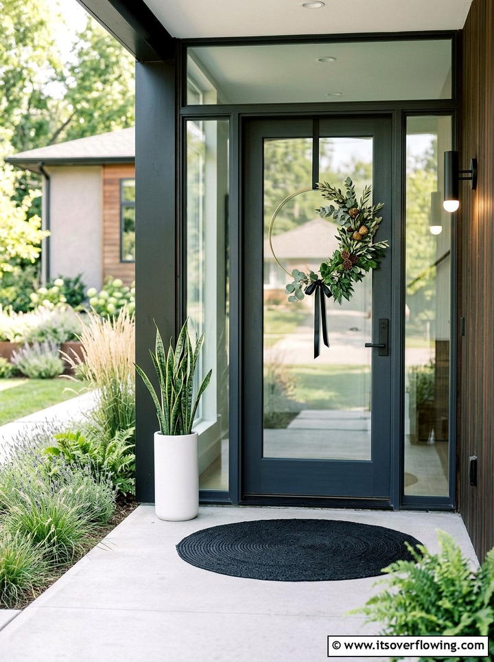 Minimalist hoop wreath door - 25 front porch decor ideas with wreaths