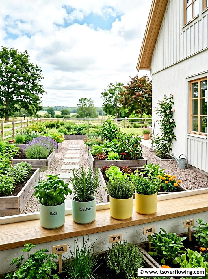Minimalist kitchen garden with pastel pots - 25 creative garden ideas with painted planters