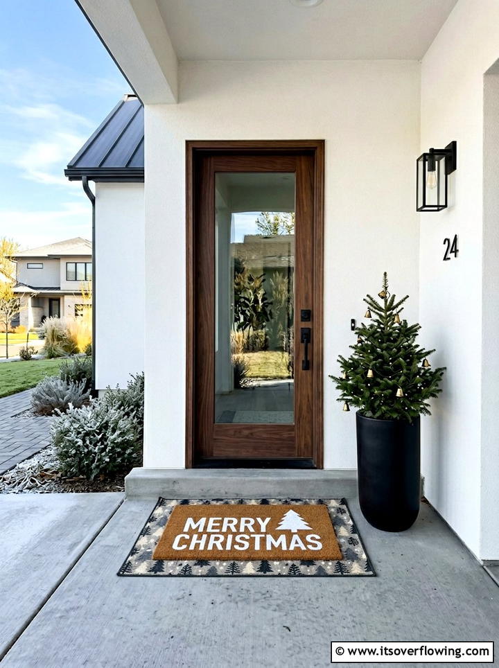 Minimalist porch with holiday rug - 25 front porch ideas with holiday doormat