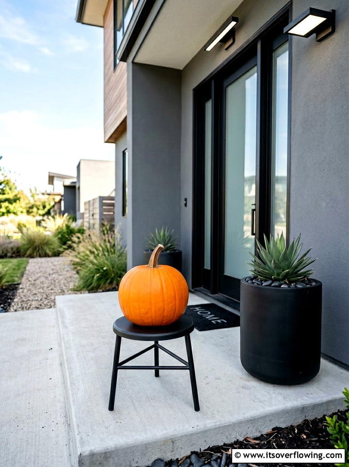 Minimalist pumpkin entryway - 25 front porch decor ideas with real pumpkins