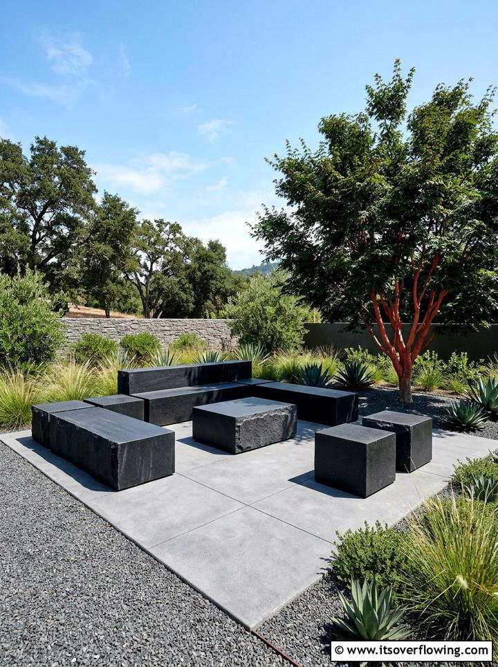 Minimalist stone seating area - 25 backyard ideas with stone seating