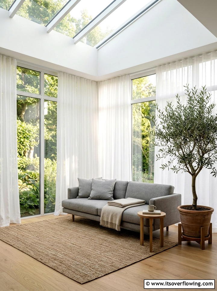 Minimalist sunroom with sheer curtains - 25 backyard decorating ideas with outdoor curtains
