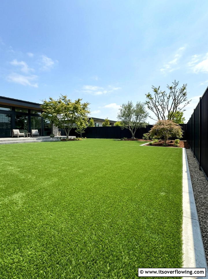 Minimalist turf lawn - 25 backyard ideas with artificial turf
