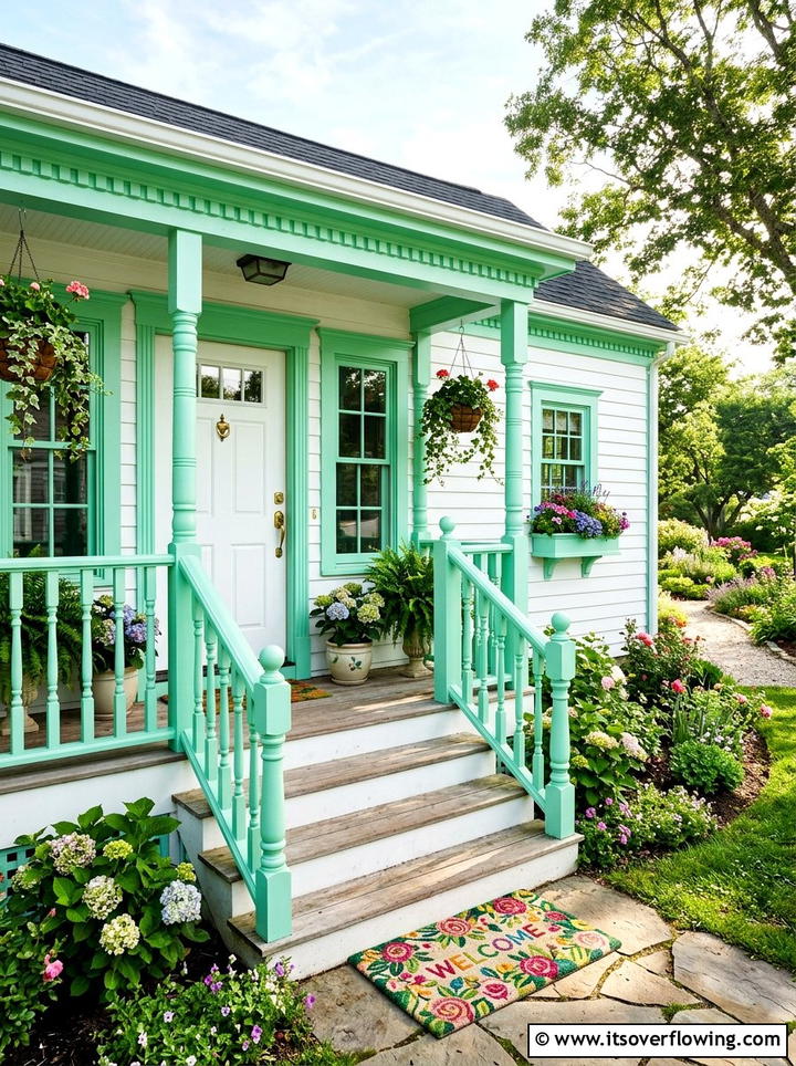 Mint Green Trim - 25 front porch decor ideas with bright colors