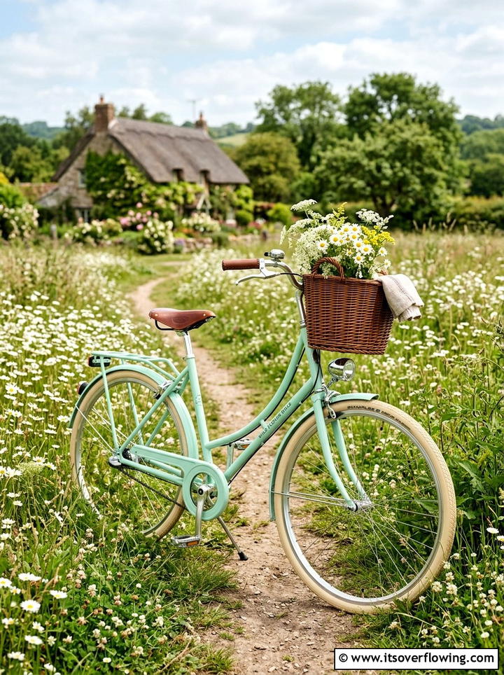 Mint Green Upcycled Bike - 25 upcycled garden ideas with old bicycles