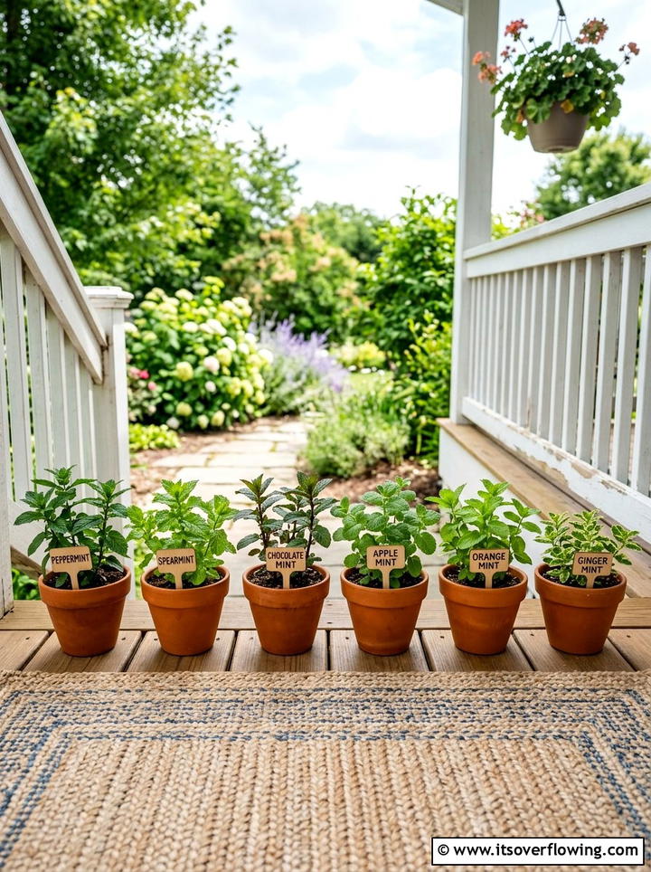 Mint Variety Pots - 25 front porch ideas with edible plants