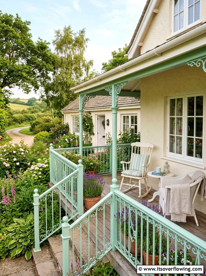 Mint green railing - 25 front porch ideas with pops of color