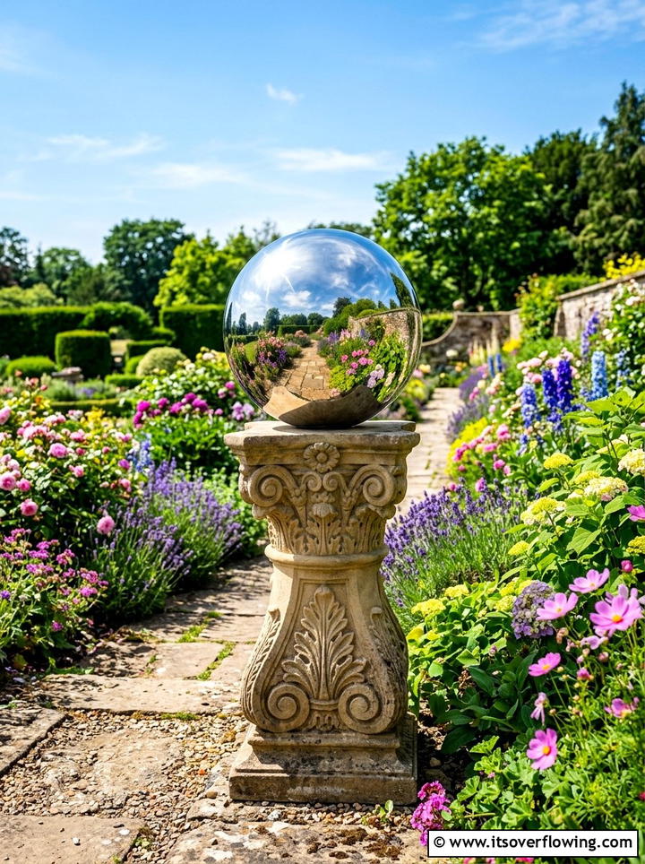 Mirror Finish Gazing Ball - 25 backyard decorating ideas with statues