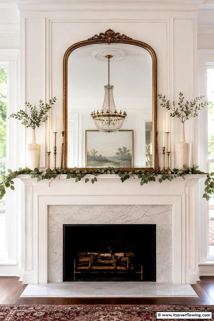 Mirror Focused Mantel Design - 50 Fall Mantel Decor Ideas for Cozy Spaces This Season