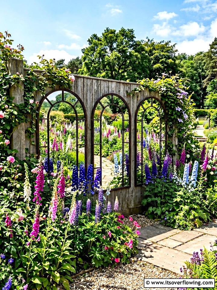 Mirror Garden Wall - 25 backyard decorating ideas with recycled materials
