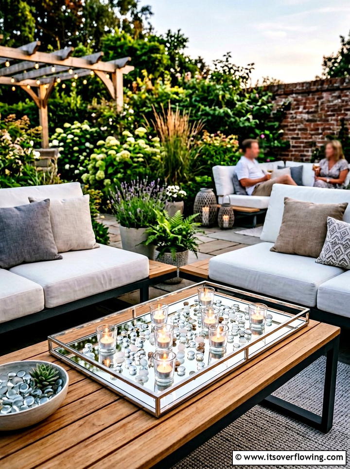 Mirror tray tea light display - 25 garden decor ideas with tea lights