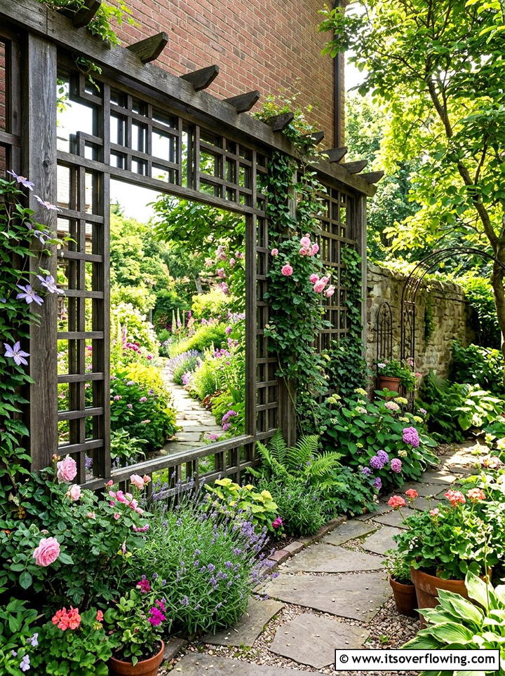 Mirror trellis garden wall - 25 garden design ideas with trellis walls