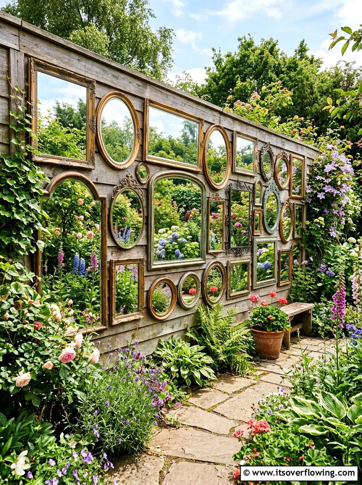 Mirror wall - 25 upcycled garden ideas with boho style