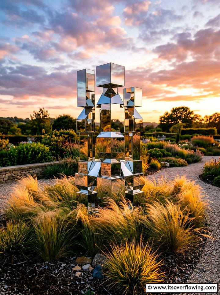 Mirrored Garden Sculpture - 25 recycled garden ideas with mirror pieces