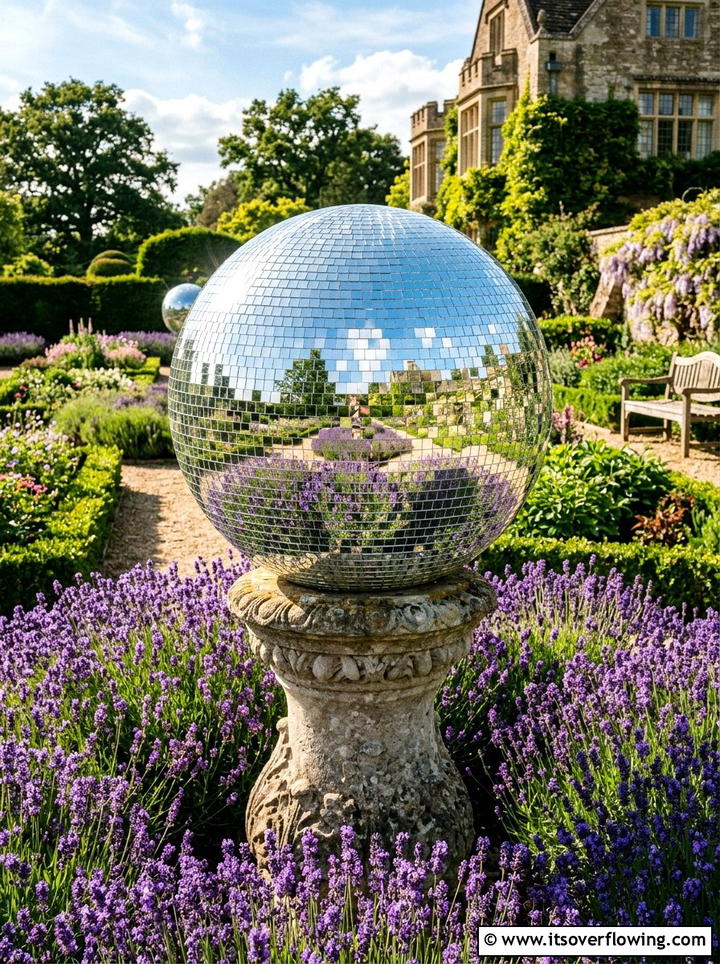 Mirrored Gazing Globe - 25 recycled garden ideas with mirror pieces