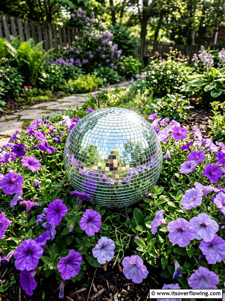 Mirrored Glass Garden Sphere - 25 recycled garden ideas with recycled glass art