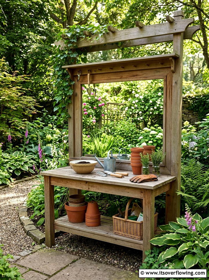 Mirrored Potting Station - 25 garden ideas with potting bench
