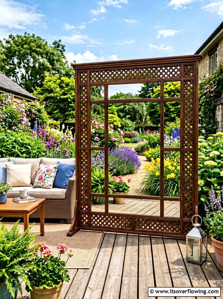 Mirrored Privacy Screen - 25 recycled garden ideas with mirror pieces