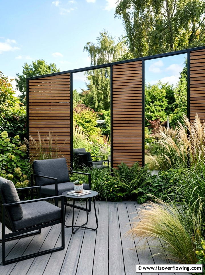 Mirrored Privacy Screen - 25 backyard decorating ideas with mirror accents