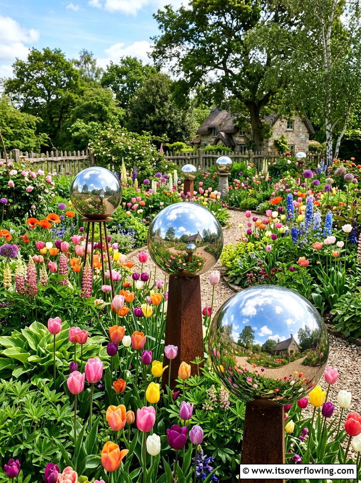 Mirrored Spheres For Flower Beds - 25 garden decor ideas with mirrors