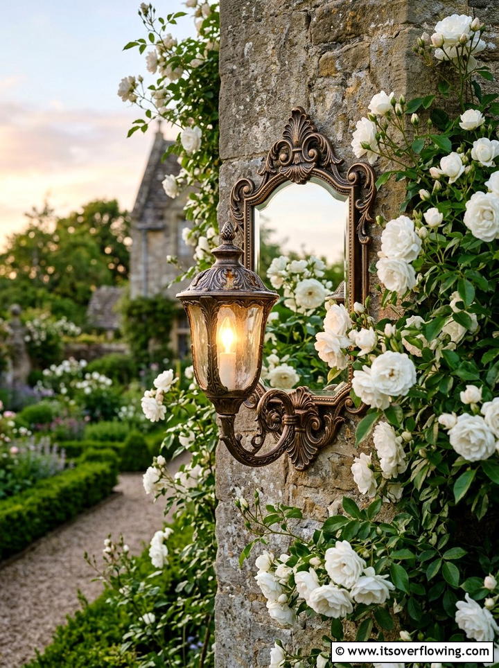 Mirrored Wall Sconce - 25 recycled garden ideas with mirror pieces