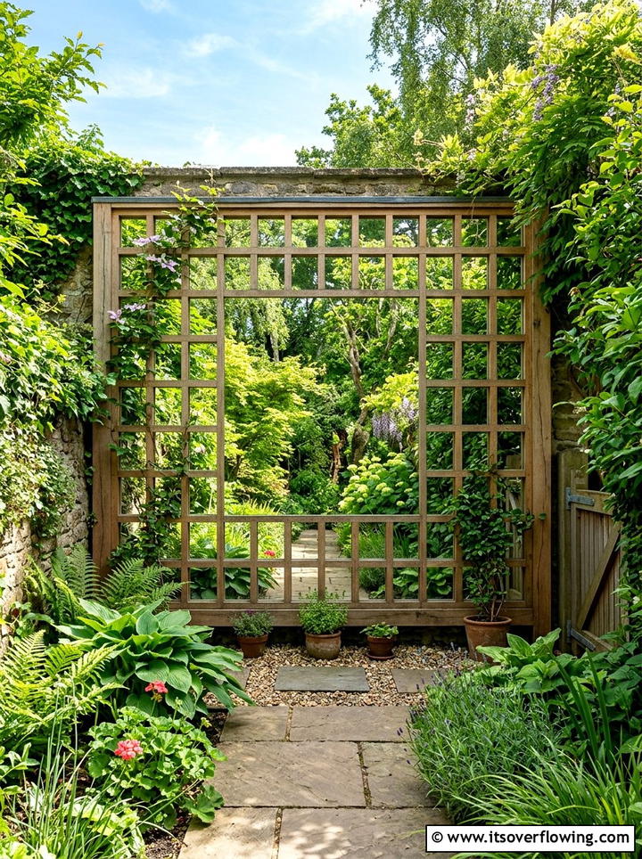 Mirrored lattice garden feature - 25 backyard ideas with lattice wall