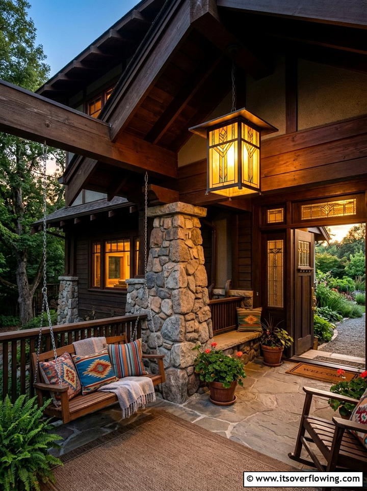 Mission style outdoor lantern - 25 front porch decor ideas with layered lighting