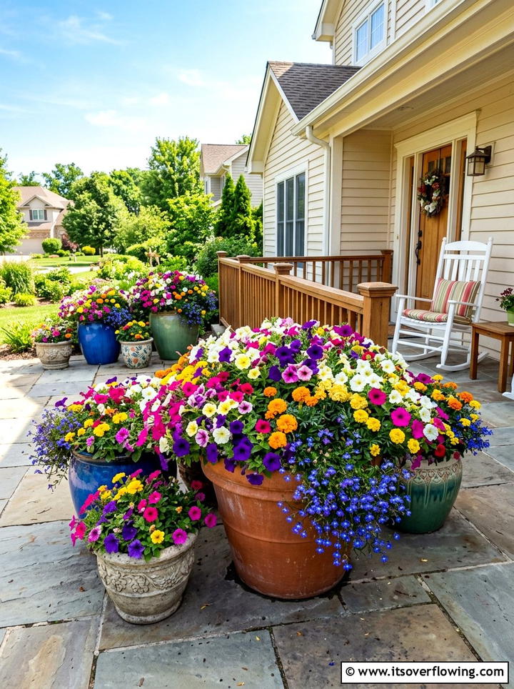 Mixed Color Pots - 25 front porch decor ideas with florals