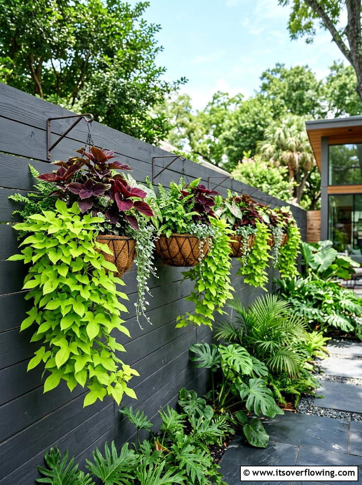 Mixed Foliage Textural Greenery - 25 small garden ideas with hanging baskets