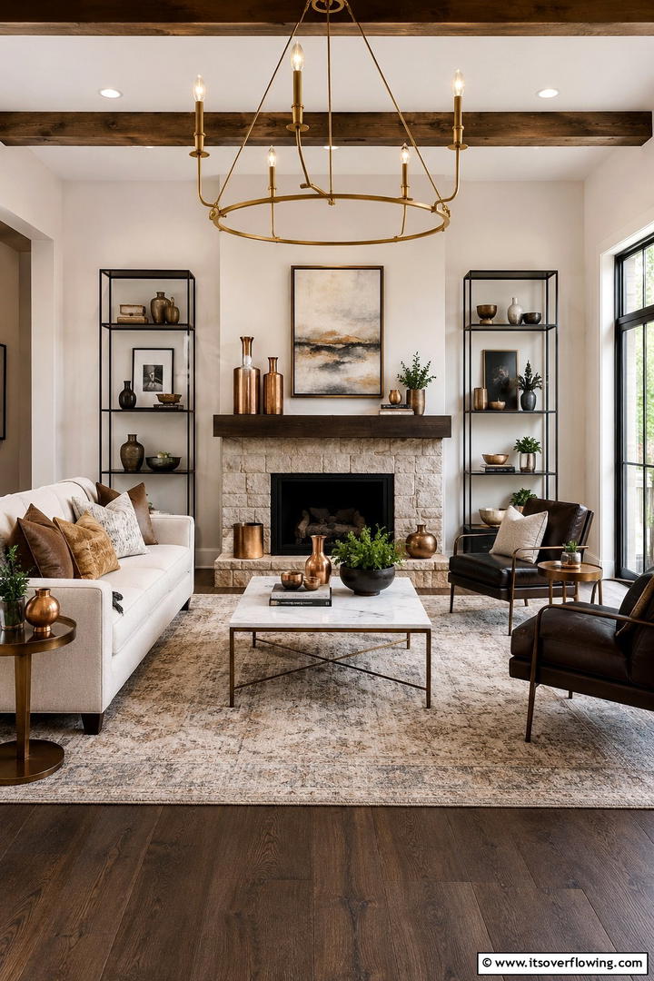 Mixed Metal Accents - 50 Living Room Fall Decor Ideas for Cozy Autumn Updates