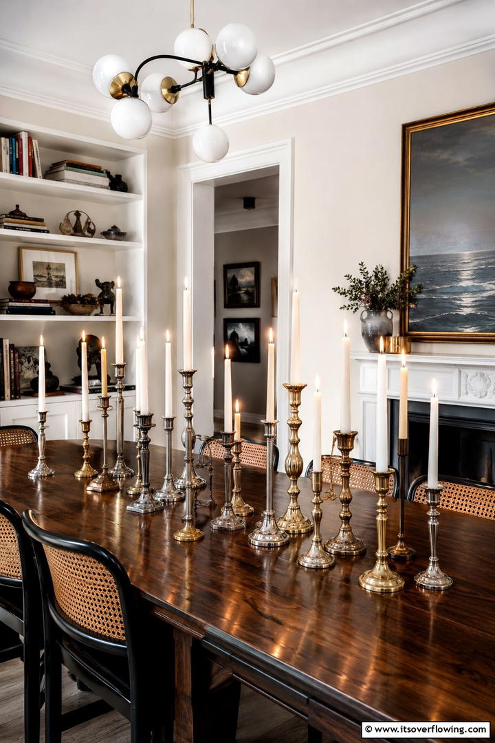 Mixed Metal Candlesticks - 50 Fall Table Decor Ideas Roundup- Seasonal Styling