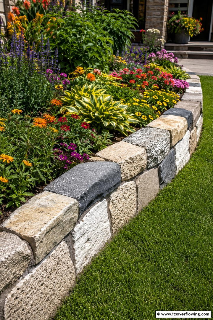 Mixed Texture Stone Edging - 30 Stone Garden Edging Ideas for Defined Outdoor Spaces