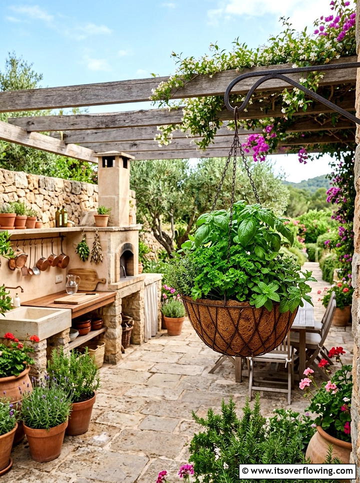 Mixed herb hanging baskets patio - 25 cheap garden ideas with hanging baskets