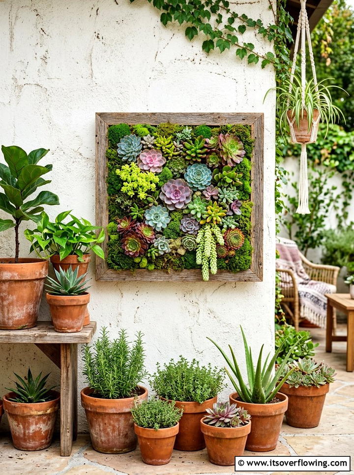 Mixed moss succulent frame - 25 garden ideas with moss art