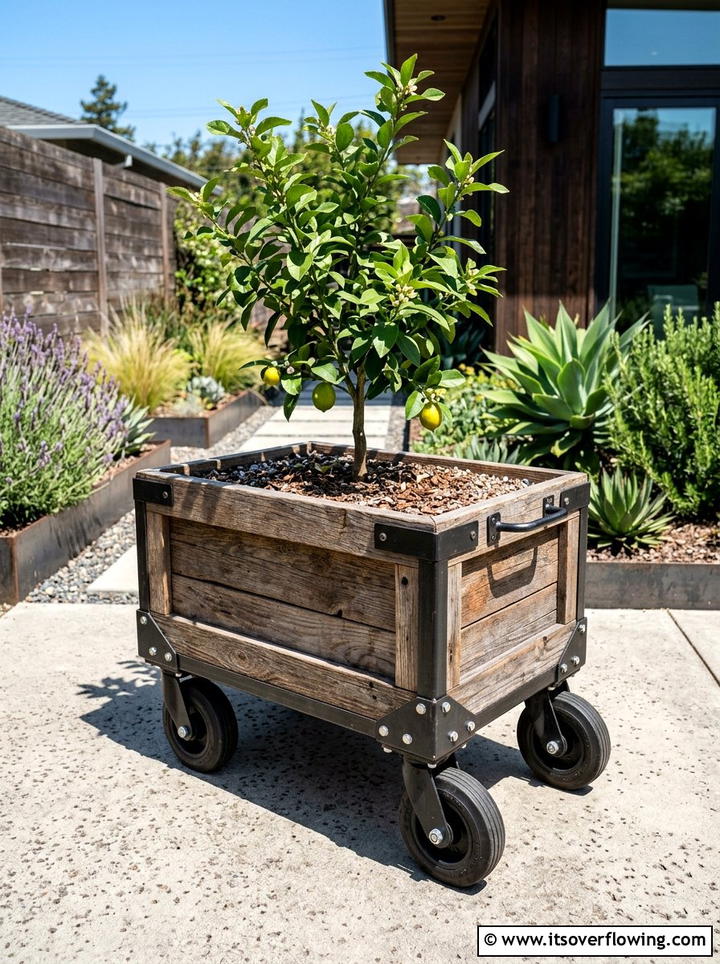 Mobile Crate Planter on Wheels - 25 garden decor ideas with crates