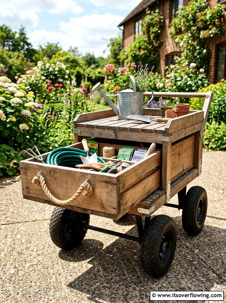 Mobile Garden Cart - 25 upcycled garden ideas with old drawers