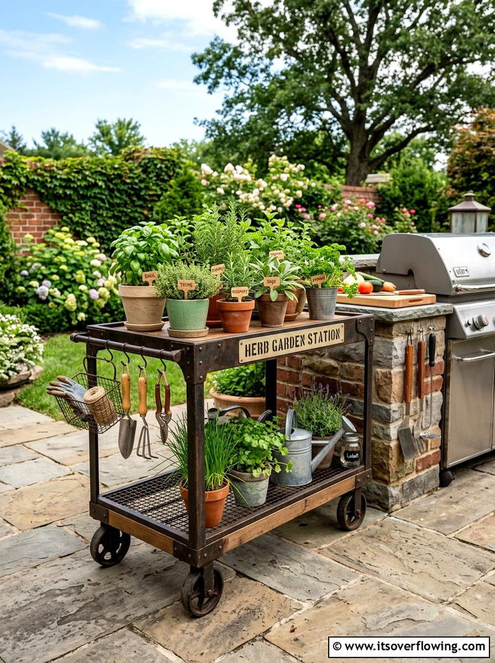 Mobile Herb Cart Station - 25 backyard decorating ideas with herb stations