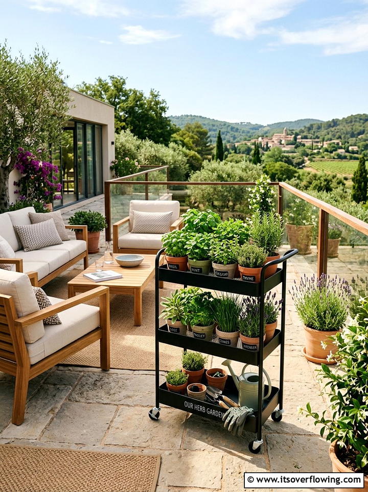 Mobile Herb Cart - 25 small garden ideas with herbs