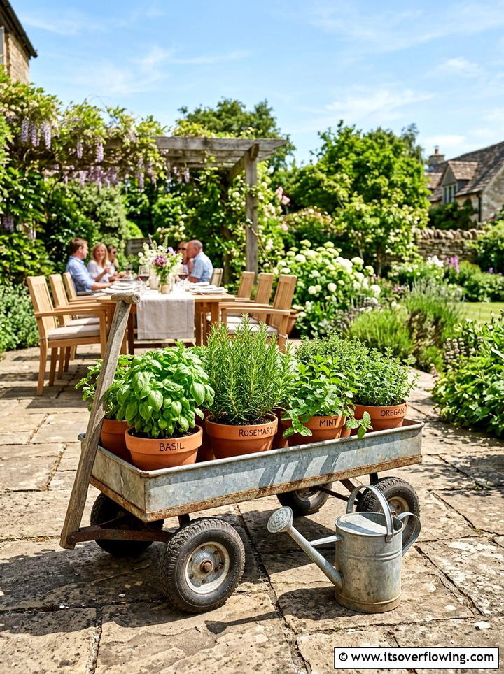 Mobile Herb Garden Wagon - 25 upcycled garden ideas with old wagons