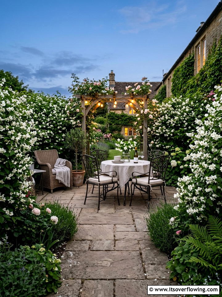 Mock Orange Patio - 25 garden design ideas with low maintenance shrubs