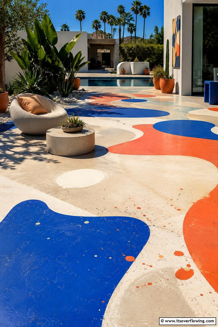 Modern Abstract Art - 30 Painted Concrete Patio Ideas for Colorful Outdoor Floors